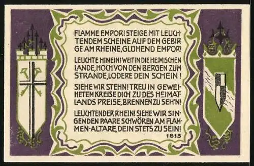 Notgeld Königswinter 1921, 50 Pfennig, Das Denkmal der Volkserhebung von 1813