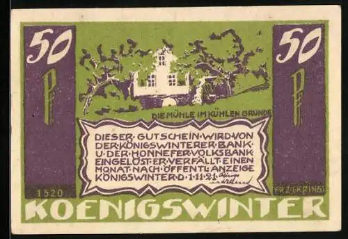 Notgeld Königswinter 1921, 50 Pfennig, Die Mühle im kühlen Grunde