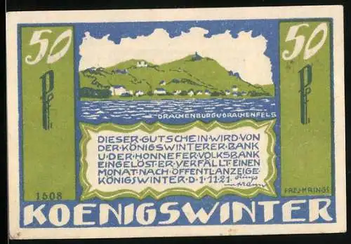 Notgeld Königswinter 1921, 50 Pfennig, Totalansicht am Wasser