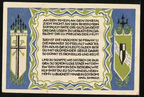 Notgeld Königswinter 1921, 50 Pfennig, Totalansicht am Wasser