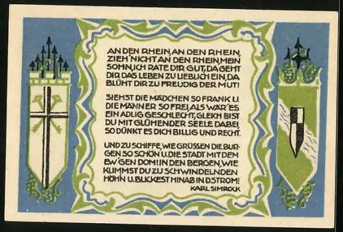 Notgeld Königswinter 1921, 50 Pfennig, Drachenburg und Drachenfels