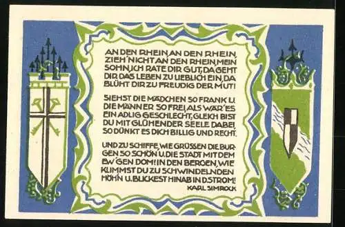 Notgeld Königswinter 1921, 50 Pfennig, Drachenburg und Drachenfels