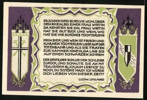 Notgeld Koenigswinter 1921, 50 Pfennig, Dreiburschenbaum auf dem Burghof