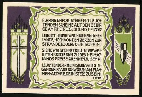 Notgeld Koenigswinter 1921, 50 Pfennig, Partie am Denkmal der Volkserhebung 1813