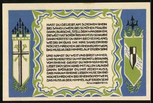 Notgeld Koenigswinter 1921, 50 Pfennig, Fluss und die Ortschaft