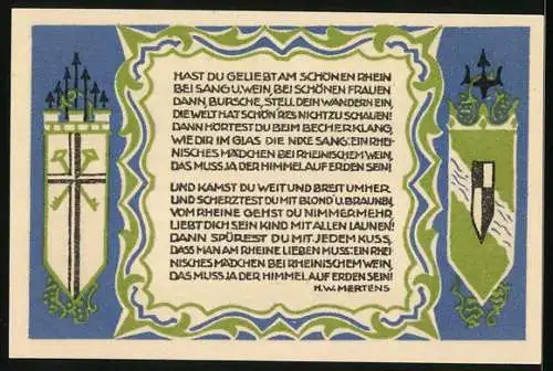 Notgeld Koenigswinter 1921, 50 Pfennig, Ortsansicht am Wasser