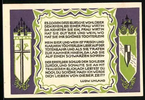 Notgeld Koenigswinter 1921, 50 Pfennig, Der Dreiburschenbaum auf d. Burghof
