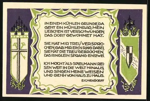 Notgeld Koenigswinter 1921, 50 Pfennig, Die Wassermühle im kühlen Grunde