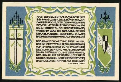 Notgeld Koenigswinter 1921, 50 Pfennig, Gesamtansicht am Wasser