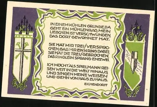 Notgeld Königswinter 1921, 50 Pfennig, Die Wassermühle im kühlen Grunde