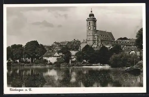 AK Nürtingen, Blick vom Neckar auf die Stadt