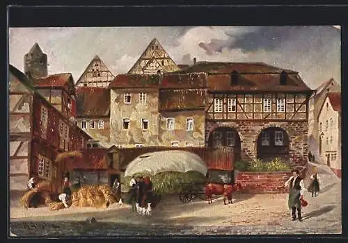 Künstler-AK Schlitz / Hessen, Stadtberg mit Hinterturm