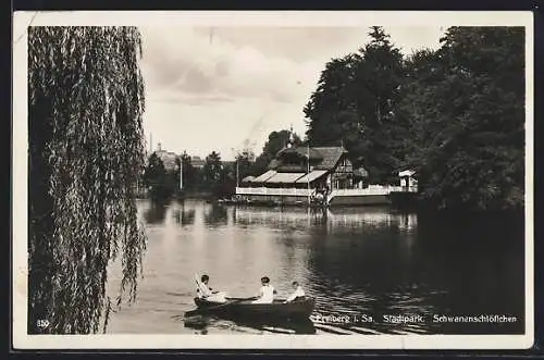 AK Freiberg i. Sa., Gasthaus Schwanenschlösschen im Stadtpark