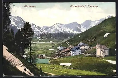 AK Obertauern, Alpenwirtschaft Wisenegg mit Kirche