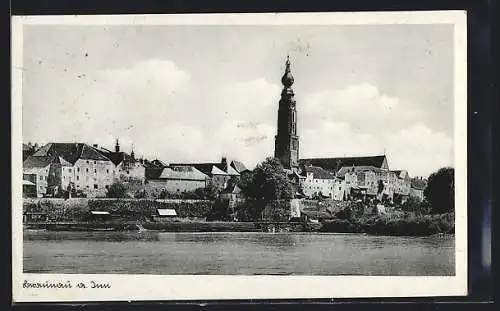 AK Braunau am Inn, Blick über den Fluss auf den Ort