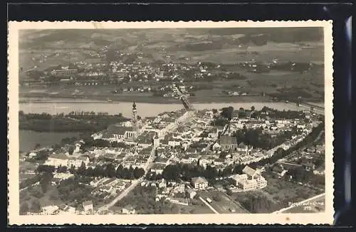 AK Braunau-Simbach am Inn, Gesamtansicht mit Umgebung, Fliegeraufnahme