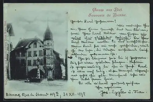 Mondschein-AK Biel, Platzpartie am Brunnen