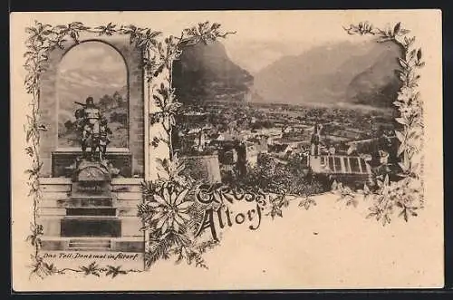 AK Altdorf, Das Wilhelm Tell-Denkmal, Ortsansicht