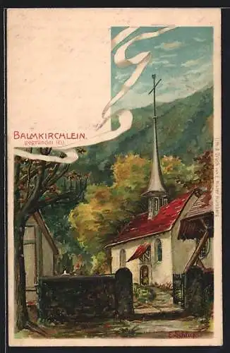 Künstler-AK Balm, Kirchlein im Herbst