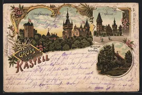 AK Tägerwilen, Gasthaus Wirtschaft zum Grünthal, Schloss Kastell, Schlosshof