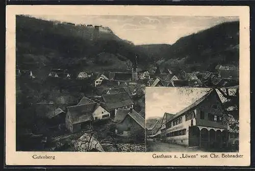 AK Gutenberg / Schwäb. Alb, Gasthaus zum Löwen Chr. Bohnacker, Ortsansicht aus der Vogelschau