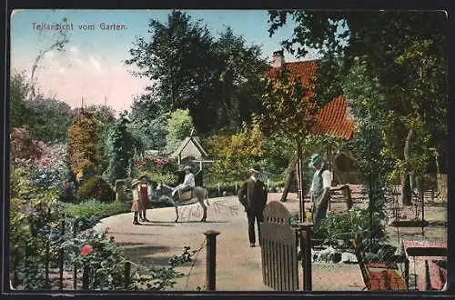 AK Burg bei Bremen, Bremer Schweiz, Gärdes Hotel F. Reichardt, Teilansicht vom Garten, mit Esel