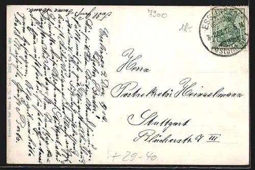 Goldfenster-AK Esslingen / Neckar, Teilansicht mit Kirche und Strassenpartie