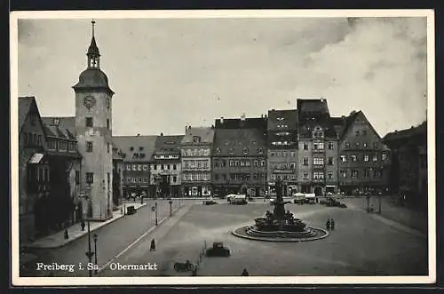AK Freiberg / Sa., Obermarkt mit Geschäften