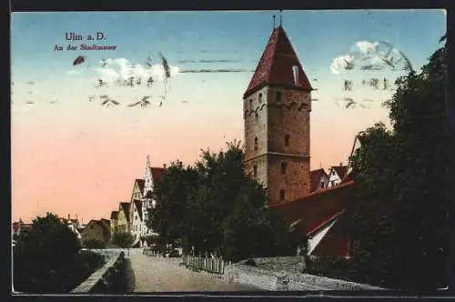 AK Ulm / Donau, An der Stadtmauer