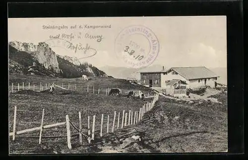 AK Aschau / Chiemgau, Gasthof Steinlingalm auf der Kampenwand mit weidenden Kühen