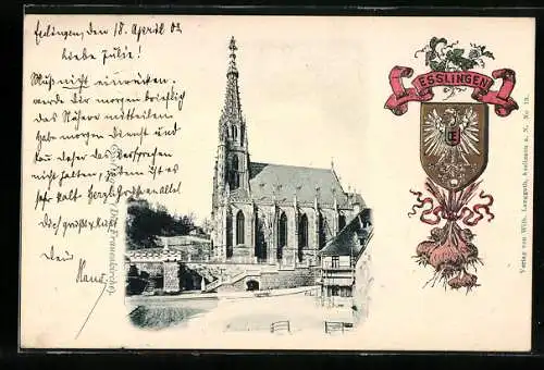 AK Esslingen / Neckar, Ansicht Frauenkirche, Wappen
