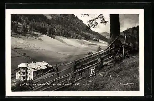AK Vals /Tirol, Padaun am Brenner, kleiner Junge mit Blick auf die Alpengaststätte Larcherhof