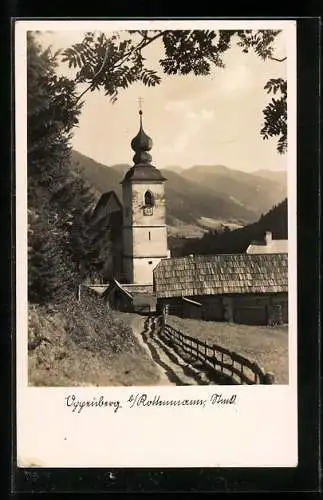AK Oppenberg b. Rottenmann, Wegpartie mit Blick zur Kirche