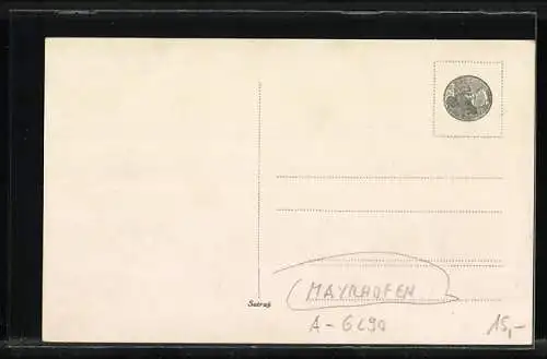 Foto-AK Mayrhofen /Zillertal, Trachtenkapelle vor einem Denkmal