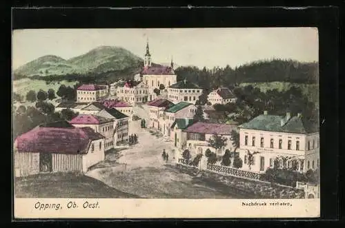 AK Oepping /Ob. Oest., Ortsansicht mit Villa und Kirche