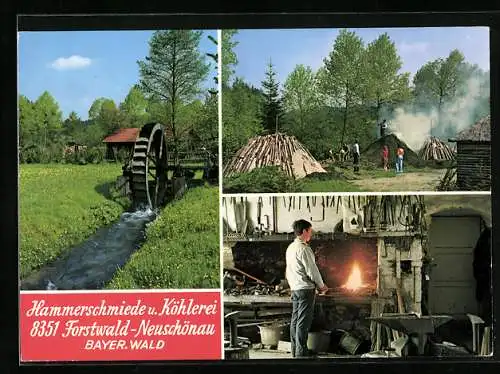 AK Forstwald-Neuschönau /Bayern, Wassermühle bei der Hammerschmiede und Köhlerei