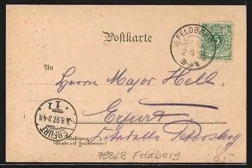 Lithographie Feldberg / Schw., Bismarckdenkmal, Feldbergsee, Gebirgspanorama mit Aussichtsturm