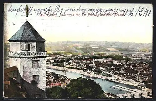 AK Würzburg, Ortsansicht von der Festung mit alter Main-Brücke