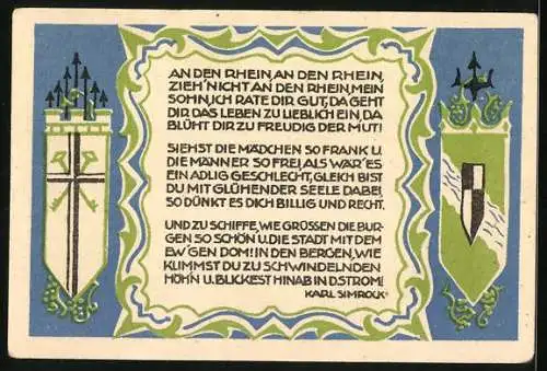 Notgeld Königswinter 1921, 50 Pfennig, Drachenburg und Drachenfels