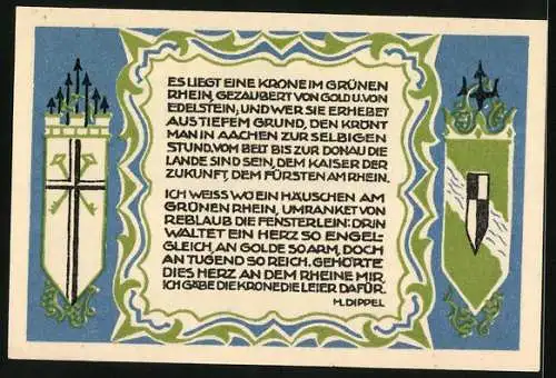 Notgeld Koenigswinter 1921, 50 Pfennig, Geburtshaus des Malers Prof. Ittenbach