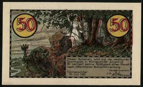 Notgeld Koenigswinter /Rhein 1921, 50 Pfennig, Das Kreuz schlägt den Drachen