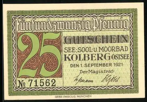 Notgeld Kolberg /Ostsee 1921, 25 Pfennig, Schill in Uniform