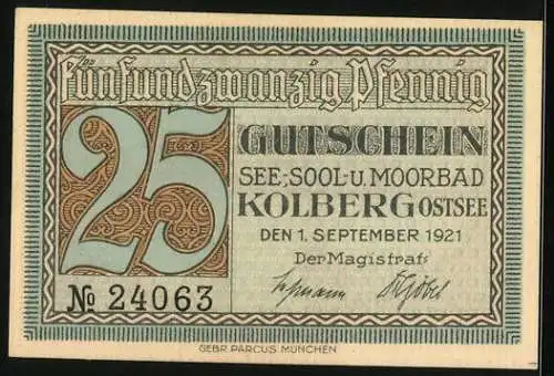 Notgeld Kolberg /Ostsee 1921, 25 Pfennig, Das Familienbad