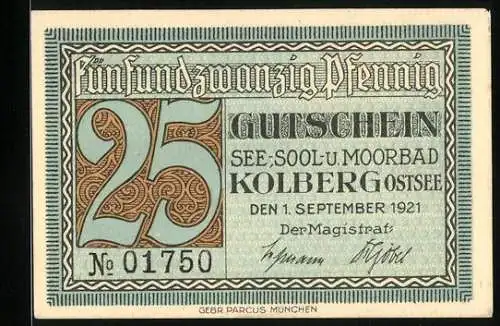 Notgeld Kolberg /Ostsee 1921, 25 Pfennig, Blick auf das Familienbad