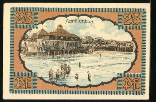 Notgeld Kolberg /Ostsee 1921, 25 Pfennig, Blick auf das Familienbad