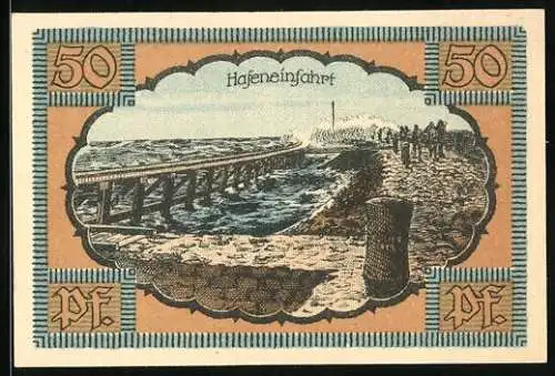 Notgeld Kolberg /Ostsee 1921, 50 Pfennig, Die Hafeneinfahrt