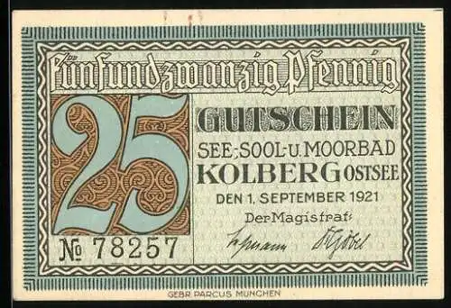 Notgeld Kolberg /Ostsee 1921, 25 Pfennig, Besucher im Familienbad
