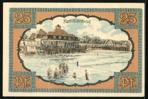 Notgeld Kolberg /Ostsee 1921, 25 Pfennig, Besucher im Familienbad