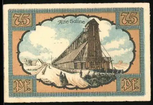 Notgeld Kolberg /Ostsee 1921, 75 Pfennig, Partie an der alten Saline