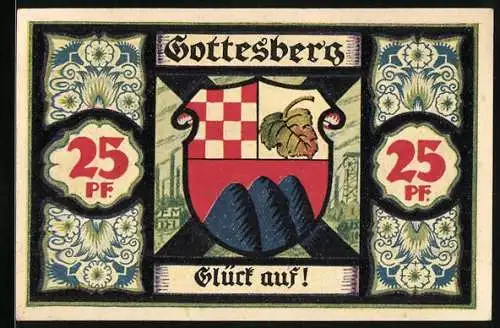 Notgeld Gottesberg /Schlesien 1921, 25 Pfennig, Stadtwappen, Stadtplatz